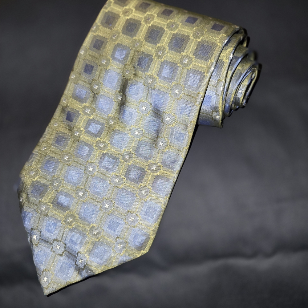 Perry Ellis Olive and Gray Patterned Tie